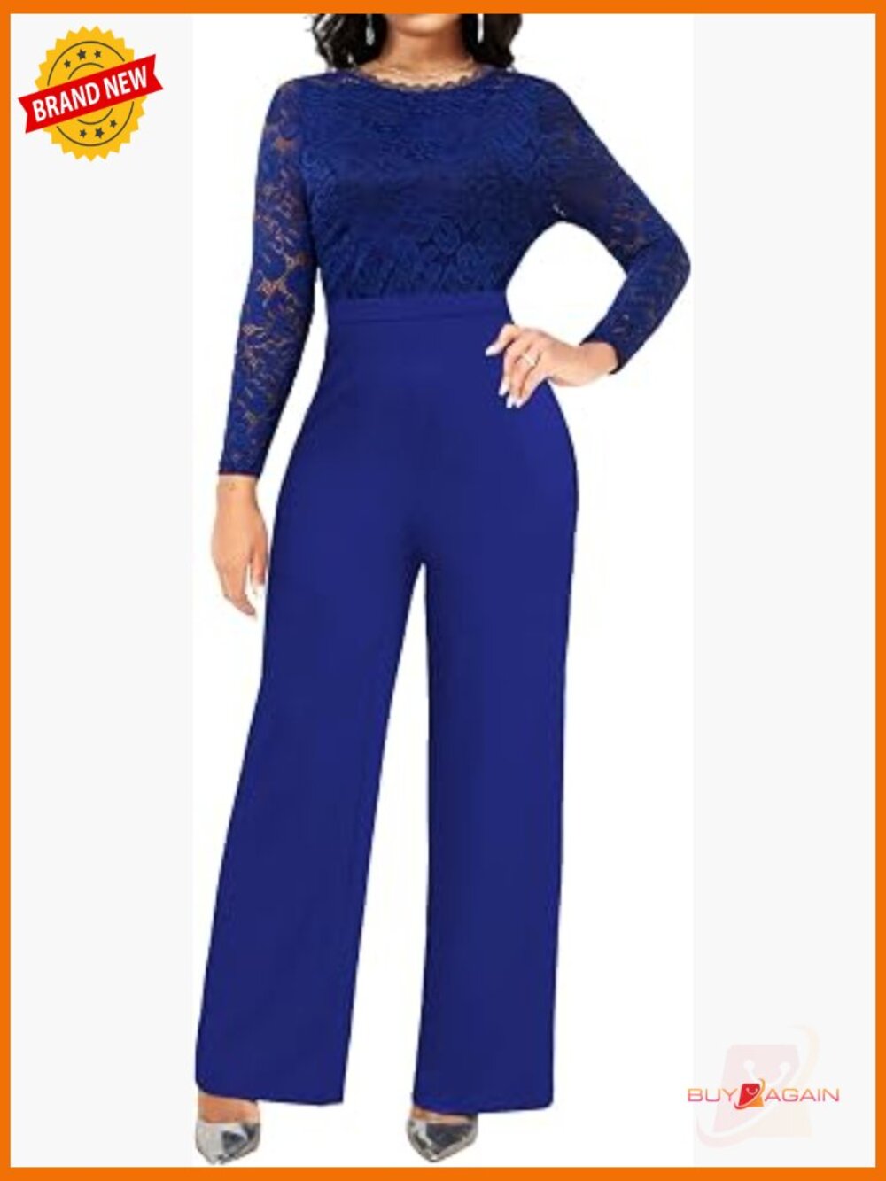 Formal Lace Jumpsuit with Long Sleeves and Zipper Closure